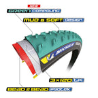 Michelin, Power Cyclocross Mud, Tire, 700x33C, Folding, Tubeless Ready, GreenCompound, Bead2Bead Protek, 3x120TPI, Green